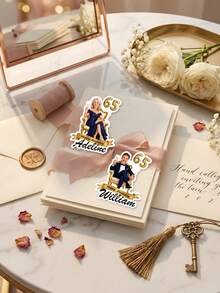 10/20/40pc Custom Photo & Text Milestone Birthday Die Cut Stickers, Personalized Name Age Face Cutout Stickers, Elegant Gold Ribbon Throne Chair Adult Birthday Party Favor Decals - Multicolor - View 6