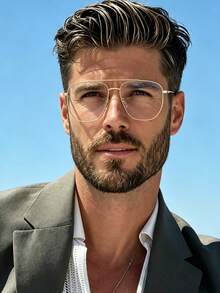 1 Pair Men's Double Bridge Aviator Plano Glasses, Shiny Gold Thin Metal Frame, Relieves Eye Fatigue, Vintage Fashion Clear Lenses, Suitable For Office, Business, Daily Wear, Study, Spring And Autumn - Gold Frame - View 3
