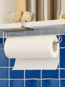1pc Clip-On Paper Towel Holder, No Drilling Installation, Kitchen Cabinet Hanging Paper Roll Rack, Modern Metal Under-Cabinet Paper Towel Storage Rack, Suitable For Kitchen Countertop - Multicolor - View 5