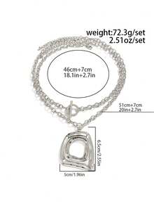 2 piezas Collar de plata minimalista de doble capa para hombre, colgante cuadrado hueco geométrico asimétrico, collar de capas con cierre OT, accesorio de estilo urbano, regalo - K blanca - Ver 6