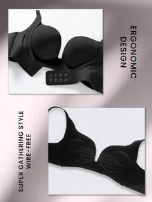 Women's Seamless Bra, Strong Push-Up, Wire-Free Push-Up Bra, Designed For Small Bust, Makes Bust Look More Petite Wireless, Back Button Design, Comfortable To Wear, Seamless Anti-Sagging Bra - Black - View 7