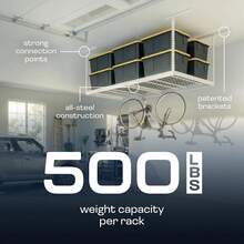 4x8 Ft Garage Overhead Storage Rack, White, Height 24- 45inch| Heavy-Duty 4x8 Ft Garage Overhead Storage Rack, 500 Lbs Load Capacity, Adjustable Height From 24 To 45inch, Scratch-Resistant Powder Coating - White - View 4