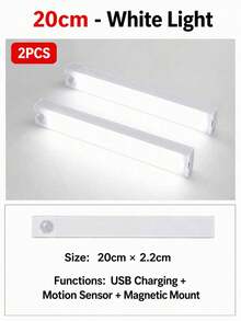 4 قطع شريط إضاءة LED دافئ USB 10/20/30/50 سم مع مستشعر حركة - شريط إضاءة LED بمستشعر حركة لاسلكي، إضاءة تحت الخزانة، مصباح ليلي مغناطيسي قابل للشحن قابل للالتصاق للممر وخزانة المطبخ والرف والخزانة وديكور المنزل - متعدد الألوان - مشاهدة 16