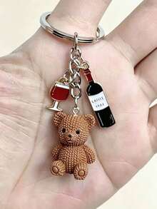 1pc Cute Bear Keychain, Coffee Bean Beverage Accessory Decoration, Y2K Backpack Charm, Keychain Accessory - Multicolor - View 5