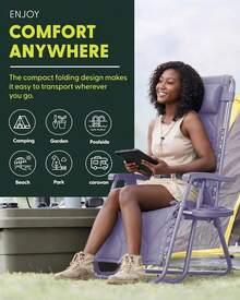 Gravity Chairs (2-Pack) Premium Heavy-Duty Outdoor Recliners With Luxe Two-Tone Design! Features Ultra-Padded Ergonomic Support, 5-Position Adjustable Backrest Independent Headrest, Built-In Cup Holder Phone Slot, And Smooth Rocking F - Lilac - View 6