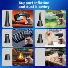 Pet Hair Dryer & Dust Blower, 90000RPM Turbo Jet Fan Wireless Air Duster, 2*1300mAh Rechargeable Battery, 3-Speed 110g Air Pressure, LED Display, Multi-Nozzle Design, Suitable For Pet Grooming, Keyboard, Computer, Car, Home Cleaning - Multicolor - View 8