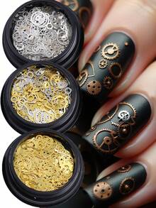 1/3 Box Gold & Silver Steampunk Gear Clock Wheel Metal Rivet Decor, Vintage Mechanical Nail Art Decoration Accessories, Suitable For DIY Nail Art, Jewelry Decoration And Nail Design - Multicolor - View 4
