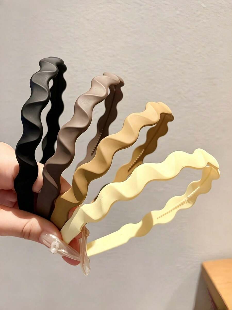 4Pcs Matte Wavy Headbands, Retro Morandi Color Simple Hair Hoops, Daily Hair Accessories For Women To Hold Loose Hair - Multicolor - View 1