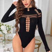 Jumpsuit Fashion Slim Fit Lengan Panjang Berlubang Seksi Gaya Eropa dan Amerika - Hitam - View 1