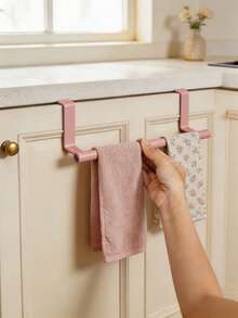 1pc No-Drill Single Bar Towel Rack, Over-The-Door Hanging Storage Shelf, Multi-Purpose Organizer For Bathroom, Kitchen, Dorm, Summer And Back-To-School Essential, Birthday Gift - Multicolor - View 4
