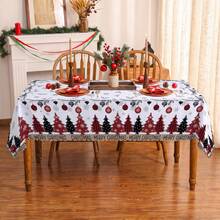 1pc Christmas Tree Snowflake Print Rectangular Tablecloth, Suitable For Holiday, Party, Birthday, Dinner, Restaurant Table Decor, Christmas Home Autumn/Winter Decoration - Multicolor - View 5