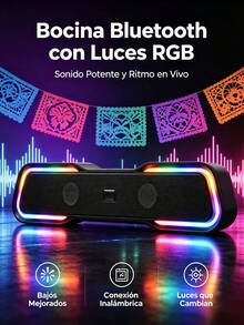Bocina Bluetooth Portátil con Luces RGB Multicolor, Altavoz Inalámbrico con Sonido Potente y Graves Claros, Diseño Moderno para Fiestas, Karaoke, Reuniones con Amigos, Hogar y Viajes, Conexión Estable y Batería Recargable para Disfrutar tu Música Favorita en Cualquier Lugar - Ver 6