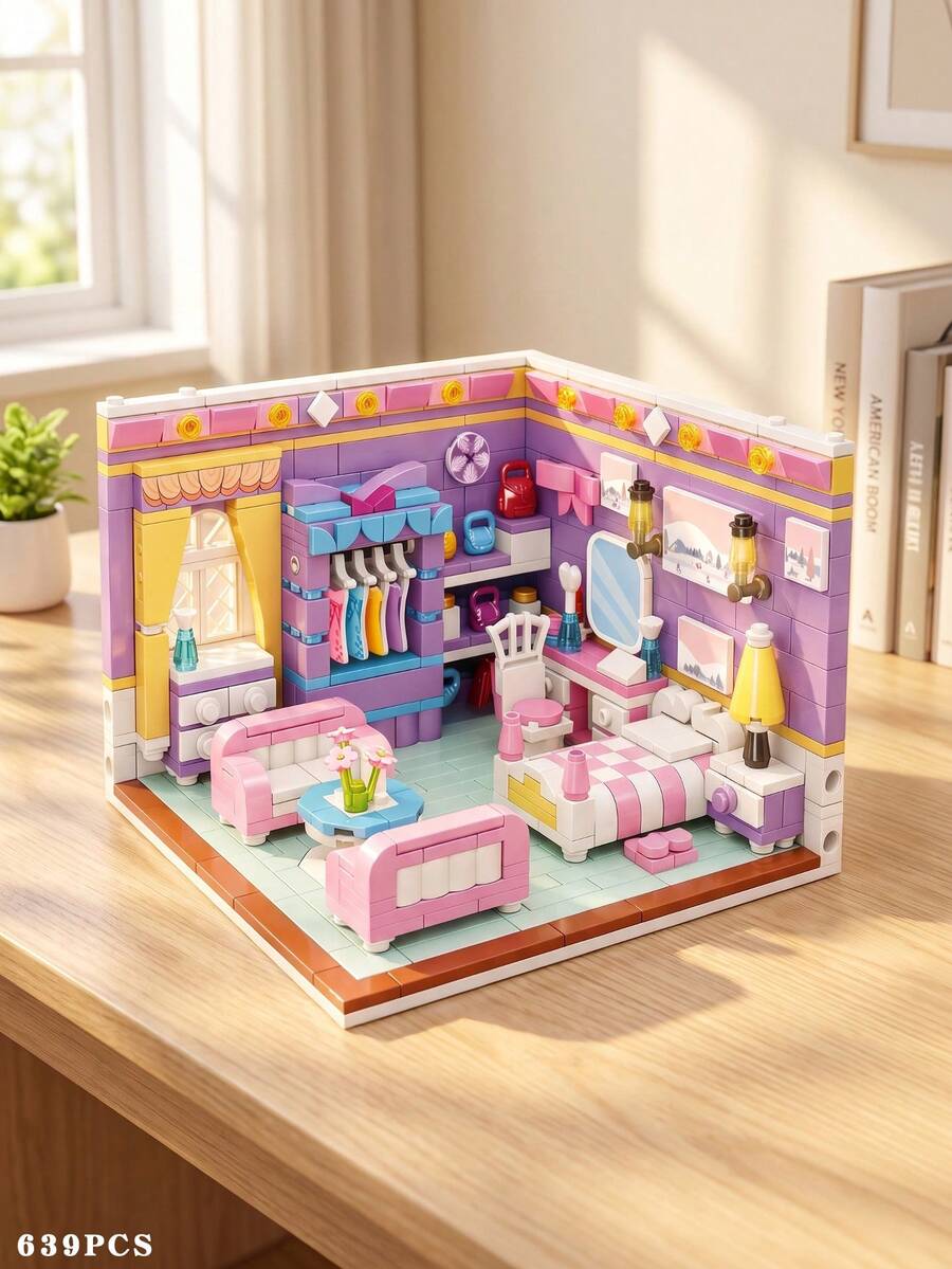 639 Pieces Mini Kitchen Miniature Model Building Set, Simulating Stove, Refrigerator, Cabinet Furniture Building Blocks, Mini Cooking Utensil Accessories, Adult Leisure Handicraft Hobby Puzzle, Exquisite Miniature Living Environment Set - Multicolor - View 1