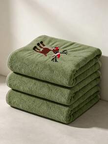Christmas Reindeer Embroidered Coral Fleece Bath Towel Set, Multiple Colors Available, Soft And Absorbent, 1pc/3pcs Optional, Home Bathroom Face And Bath Towel, Christmas Home Decor Holiday Gift - Multicolor - View 20