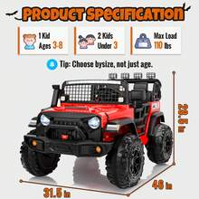 24V 20" 2‑Seater Kids Electric Ride‑On Truck Toy For Big Kids,800W Motor,Remote Control,3‑Speed,Bluetooth,Multi‑LED Lights,Shock Absorption - Red - View 8