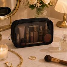 4pcs Lace Mesh Makeup Bag Set, Portable Travel Breathable Cosmetic Bag Toiletry Bag Makeup Wallet Storage Bag, Suitable For Home Travel Accessories - Black - View 8