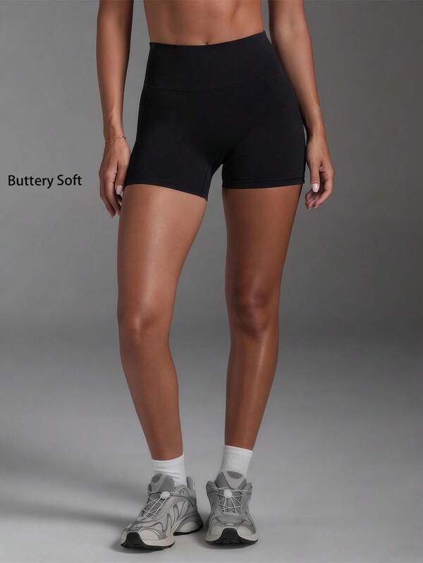Women's Casual Sport Shorts,High Waist Basic Activewear Solid Color Black Skinny Legging Biker Shorts,For Yoga,Training,Daily Wear,Running,Outdoor