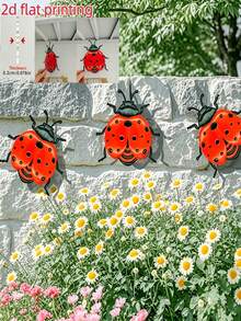 1/3pcs Acrylic Ladybug Wall Decor, Beetle Shaped Colorful Hanging Ornament, Suitable For Outdoor Fence, Window, Living Room, Porch, Patio And Home Wall Garden Decoration - Multicolor - View 3
