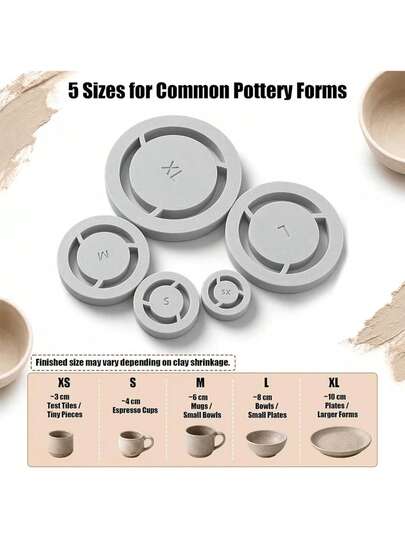 5pcs Ceramic Foot Ring Tool Set, Pottery Foot Mold Base Aligner, DIY Clay Forming Positioning Tool For Wheel Thrown Bowls Cups, Even Foot Pressure Trimming Aid, With Pottery Detail Needle, Gift For Potters Ceramic Artists
