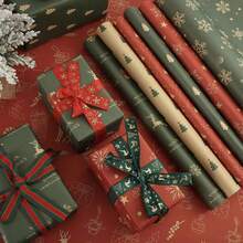Giấy gói quà Giáng sinh 14/7/1 miếng, họa tiết hỗn hợp hươu, bông tuyết, cây thông Noel, vật liệu trang trí giấy gói hộp quà thủ công cho ngày lễ - Xem 4