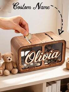 Personalized Name Piggy Bank, Customized Acrylic Savings Box With Transparent Window, Creative Coin Storage Pig-Shaped Money Box, Suitable As Decorative Gift For Children And Adults - Multicolor - View 1