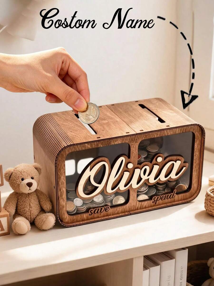 Personalized Name Piggy Bank, Customized Acrylic Savings Box With Transparent Window, Creative Coin Storage Pig-Shaped Money Box, Suitable As Decorative Gift For Children And Adults - Multicolor - View 1