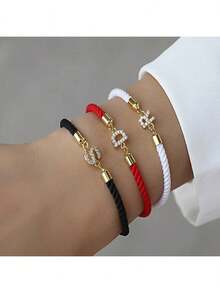 1pc Fashion Creative Copper Inlaid Zirconia DIY Letter Bracelet, Adjustable 26 A-Z Initial Jewelry, Elegant Daily & Holiday Gift For Girls - Multicolor - View 2