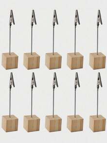 10 piezas Soportes para tarjetas de número de mesa, Soportes para tarjetas de número de mesa con clip de cocodrilo, Etiquetas de alimentos, Etiquetas de buffet de boda, Soportes de decoración de fiesta, Madera mejor - Multicolor - Ver 2