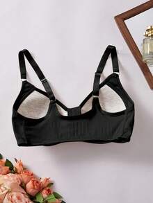 2pcs Multi-Color Front Closure Women's Bra With Adjustable Straps, Full Coverage Wireless Bra, Ribbed Design With Padding, Designed For C-E Cup - Multicolor - View 9