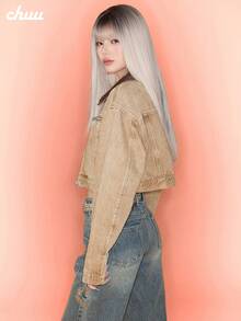 CHUU Women's Collared Zip-Up Jacket, Autumn Casual Versatile Youthful Sweet Cool Crop Top - Coffee Brown - View 4
