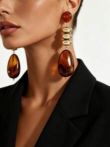 1 Pair Exaggerated Bold Polished Metal Geometric Connected Earrings Studs Dangle - Multicolor - View 2