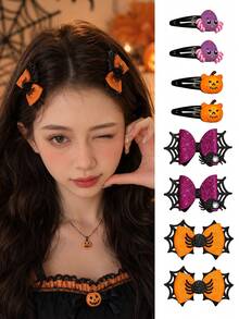 8 Stücke 3,94 Zoll/10 cm Damen Halloween Haarspangen, Spinnen-Kürbis BB-Spange Spinnennetz Schleife Seiten-Spange, Feiertags-Party Kostüm Haarschmuck, geeignet für Halloween Themen-Party Events, Damen Haarschmuck - Verschiedenfarbig - Übersicht 4