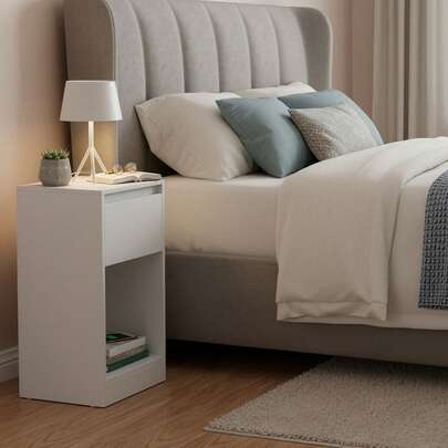 VASAGLE Set di 2 comodini stretti con LED, USB-A e USB-C, cassetto e vano aperto, per camera da letto, Bianco