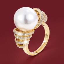 1pc Fashionable Spiral Line Wrapped Trumpet Shaped Design Cubic Zirconia Adjustable Open Ring For Women - Multicolor - View 1