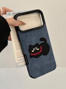 1pc 3D Embroidered Cute Cat Korean Ins Style Phone Case Compatible With Apple 18/17 Pro Max, Premium 16 Pro New 15 Matte Finish 14 13 Pro Unisex Ins Fashion Minimalist - Blue - View 3
