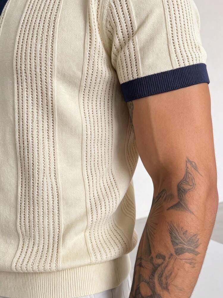GRDR Men's Loose Thin Summer Ribbed Knit Polo Short Sleeve Shirt - Apricot - View 9