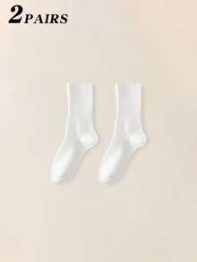 1/2/5 Pairs Women's Mid-Calf Cotton Socks With Double Needle Loose Cuff, Unisex - Multicolor - View 25
