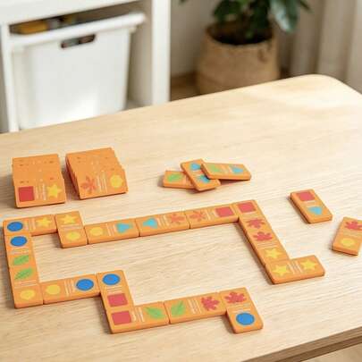 1 Set Wooden Pattern Matching Domino Cards Sequence Toy, Children's Shape & Color Cognition Domino Game, Baby Logic & Observation Training, Parent-Child Interactive Desktop Early Education Toy