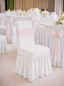 1/4/6pcs Solid Color Milk Silk High Back Long Skirt Chair Covers, Lace Mesh Back Decor For Banquet Wedding, Romantic Modern Elastic All-Season Universal Suitable For Living Room Dining Room Home Chair Decoration - White - View 5