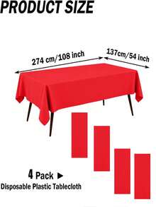 Thickened PEVA Rectangular Disposable Tablecloth, Waterproof And Oil-Resistant, Plaid And Solid Color Options, Suitable For Birthday Parties, Picnics, Weddings, Banquets, Home Dining Table Decoration, 9 Colors Available - Red - View 9
