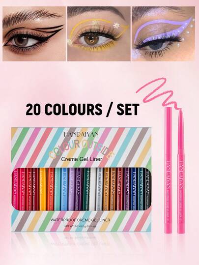 HANDAIYAN Ensemble de 20 couleurs d'eye-liner ciel étoilé imperméable et résistant à la transpiration, texture gel crémeuse, séchage rapide et filmogène, longue tenue, anti-bavure, anti-décoloration, anti-agglomération, haute pigmentation, application lisse, mat & nacré, pointe ultra-fine, convient pour les fêtes, Halloween, les réunions de famille, les fêtes d'anniversaire, les bals de promo, les scènes de bar