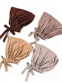 CONFLASS Bộ 4 mũ lót hijab màu trơn, buộc dây, co giãn, điều chỉnh được kích cỡ, chất liệu modal - Nhiều màu - Xem 4