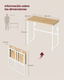 VASAGLE Folding Table, Folding Desk, Rounded Edges, 80 X 40 Cm - A - View 6