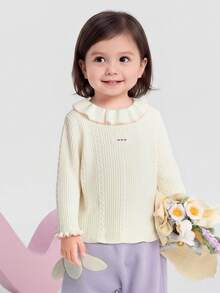 Balabala Baby Girls Knit Sweater Soft‑Touch Winter Knitted Base Layer Versatile Pullover For Little Young Girl - Milky White - View 3