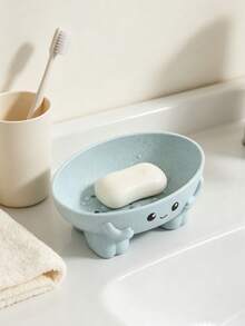 1pc Cute Cartoon Soap Dish, Wheat Straw Non-Slip Soap Holder, Cute 3D Smiling Face Hand-Shaped Figurine Storage Tray, Suitable For Bathroom Sink Countertop Bathroom Decor - Multiple Styles - View 3