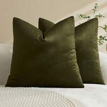 1pc/2pcs Olive Green Velvet Solid Color Decorative Pillow Case (Pillow Insert Not Included), Square Cushion Cover, Holiday Home Pillow Decor, Soft Comfortable Fabric, Modern Decorative Sofa, Home Bedroom, Dorm Use - Olive Green - View 15