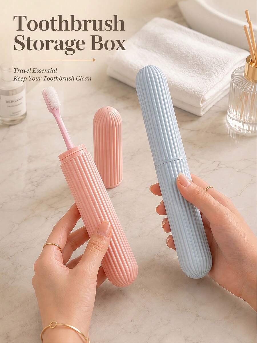 Estuche portátil para cepillo de dientes para pareja, caja de almacenamiento a prueba de polvo, accesorio esencial de viaje para regreso a clases, playa, baño, crucero y vacaciones