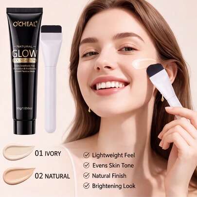 Base Líquida, Leve, Iluminadora, Uniformiza o Tom da Pele, Controle de Oleosidade & Hidratação, Longa Duração de 16 Horas, Cobertura Média, Acabamento Natural, Oculta Linhas Finas, Adequada para Todos os Tipos de Pele, 2 Tons