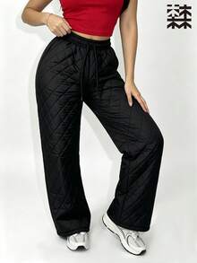 mulinsen Women's Straight Leg Ice Silk Quick-Dry Striped Colorblock Sports Pants - Black - View 3