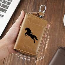 Galloping Horse Silhouette Key Fob Case Crossgrain Leather Zipper Keychain Wallet With Silver Metal Hook - Multicolor - View 3